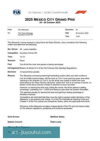 F1韩国大奖赛判罚申诉机制，能否推翻赛会最终裁决